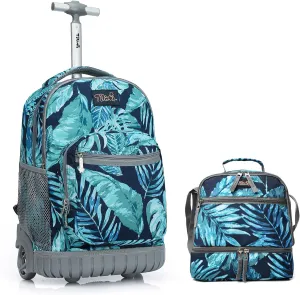 Tilami Rainforest Green 19 inch Rolling Backpack with Matching Lunch Bag