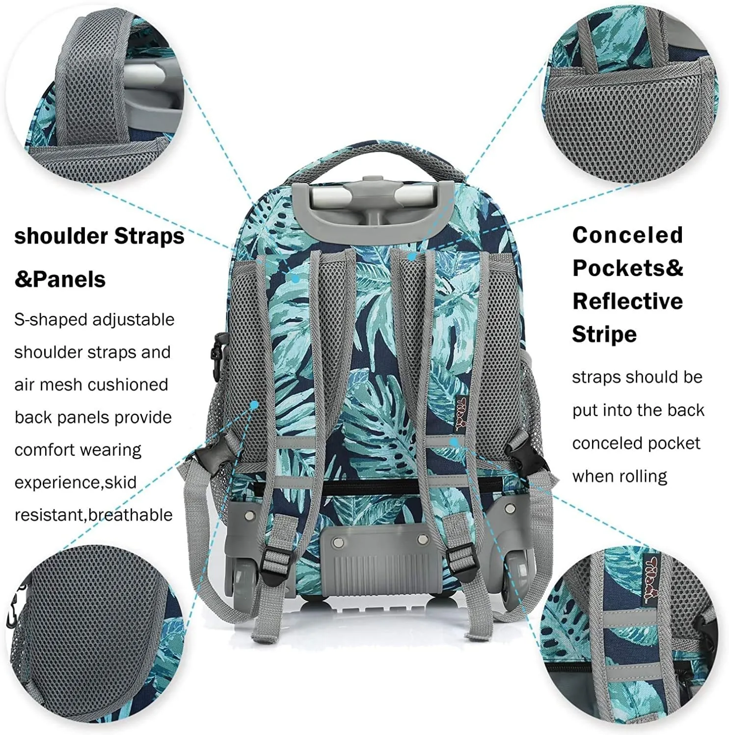 Tilami Rainforest Green 19 inch Rolling Backpack with Matching Lunch Bag
