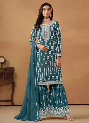 Turquoise Embroidery Designer Gharara Suit