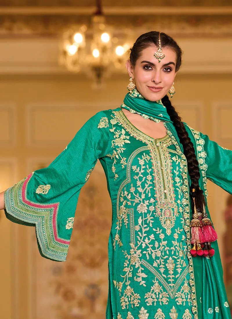 Turquoise Multi Embroidered Traditional Salwar Suit
