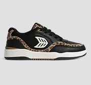 UBA Black Leather Leopard Print Suede Ivory Logo Sneaker Women