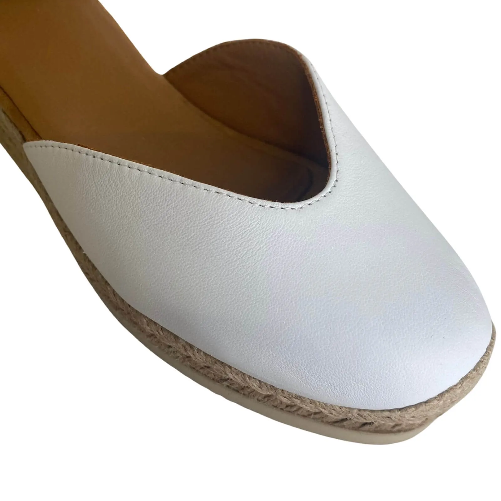 Unisa Carlys White Leather Wrap Around Ankle Strap Wedge Shoes