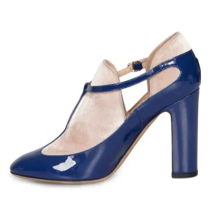Valentino Ankle Strap Block Heels in Blue Lapis