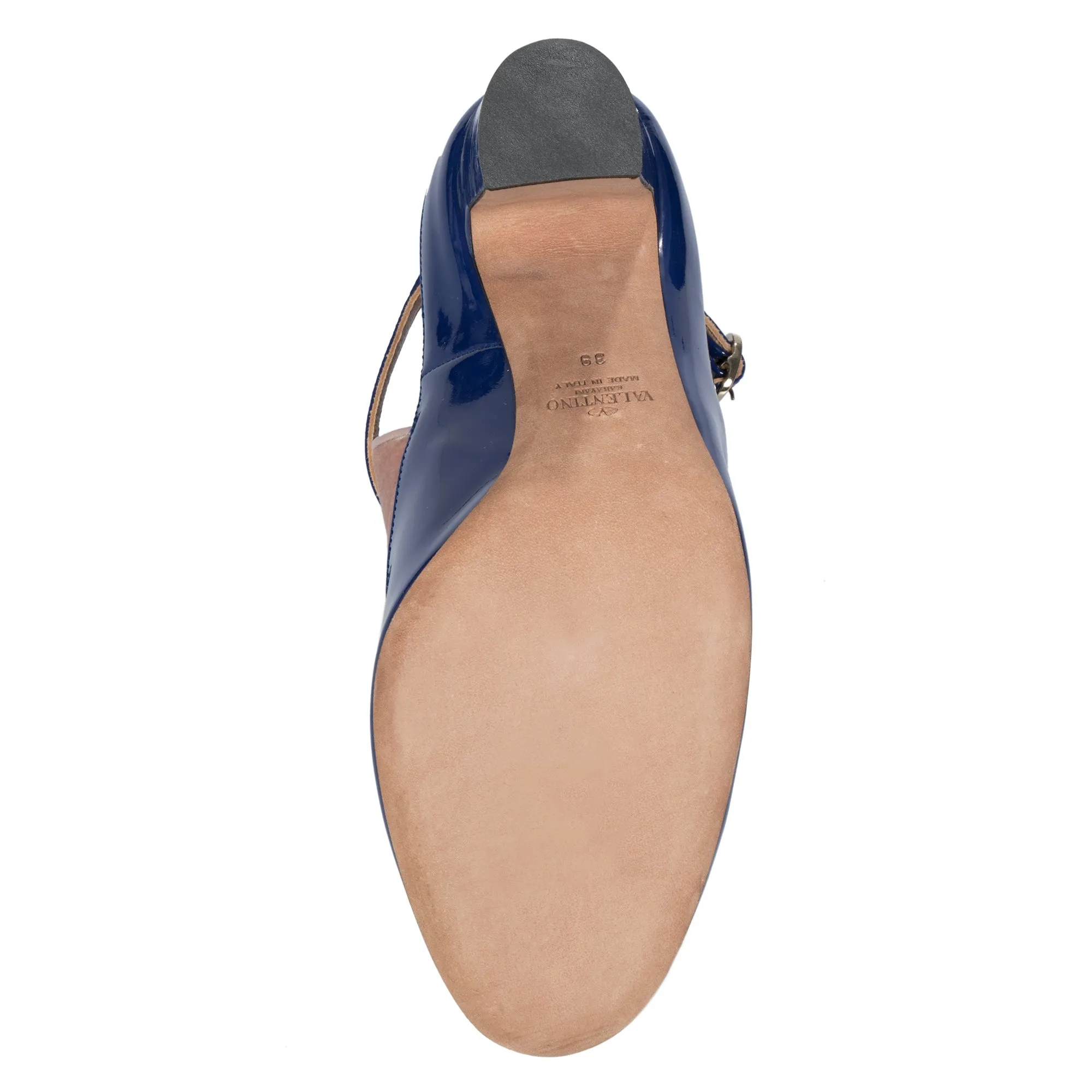 Valentino Ankle Strap Block Heels in Blue Lapis