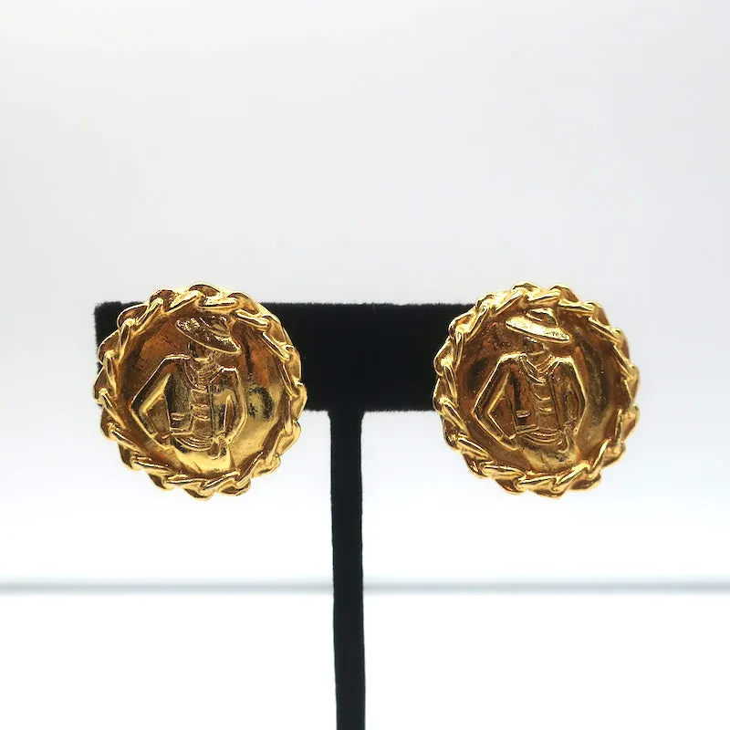 Vintage Chanel 1970s Madame Coco Chain Round Clip-On Earrings Gold