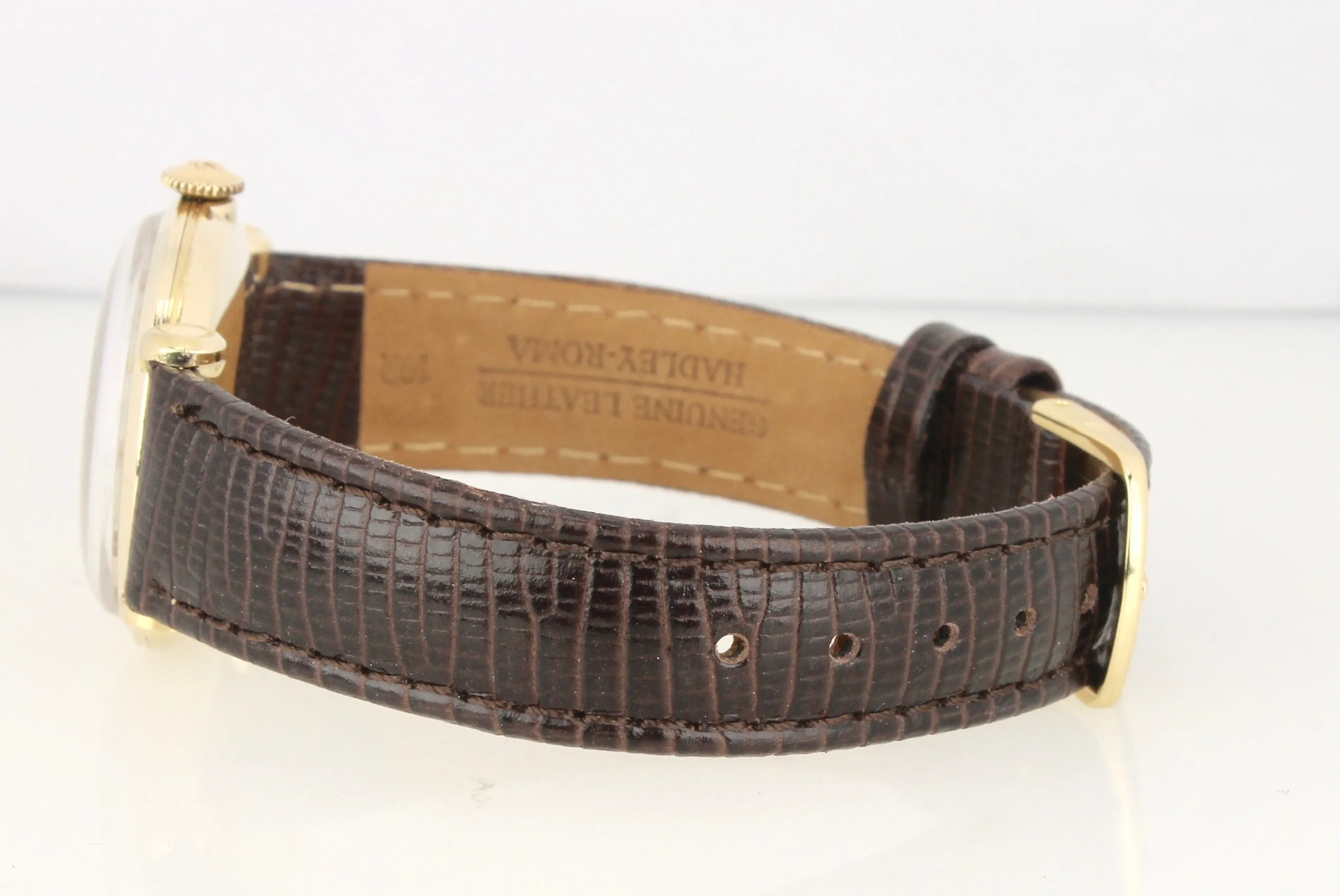 Vintage Hamilton Tiffany & Co. Silver 30mm 14K Yellow Gold Manual Leather Watch