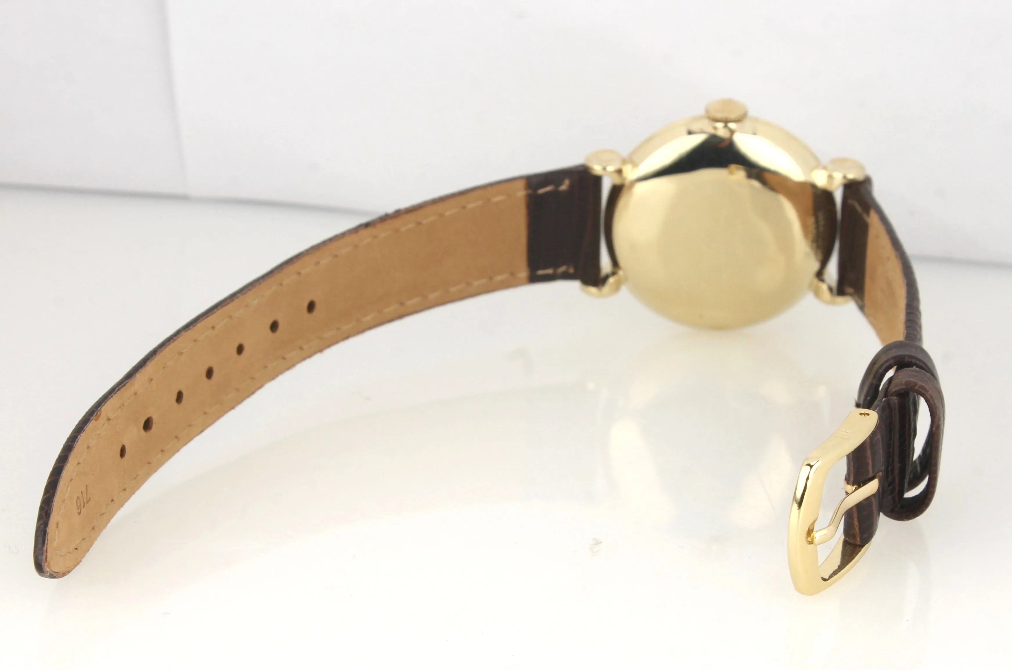 Vintage Hamilton Tiffany & Co. Silver 30mm 14K Yellow Gold Manual Leather Watch