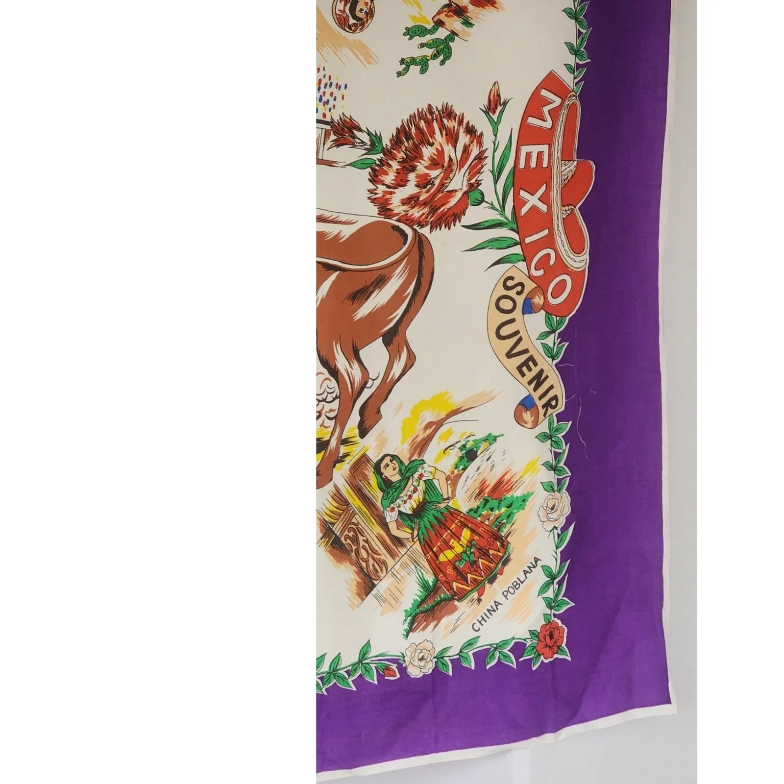Vintage Souvenir Scarf Mexico Matador Bullfighting