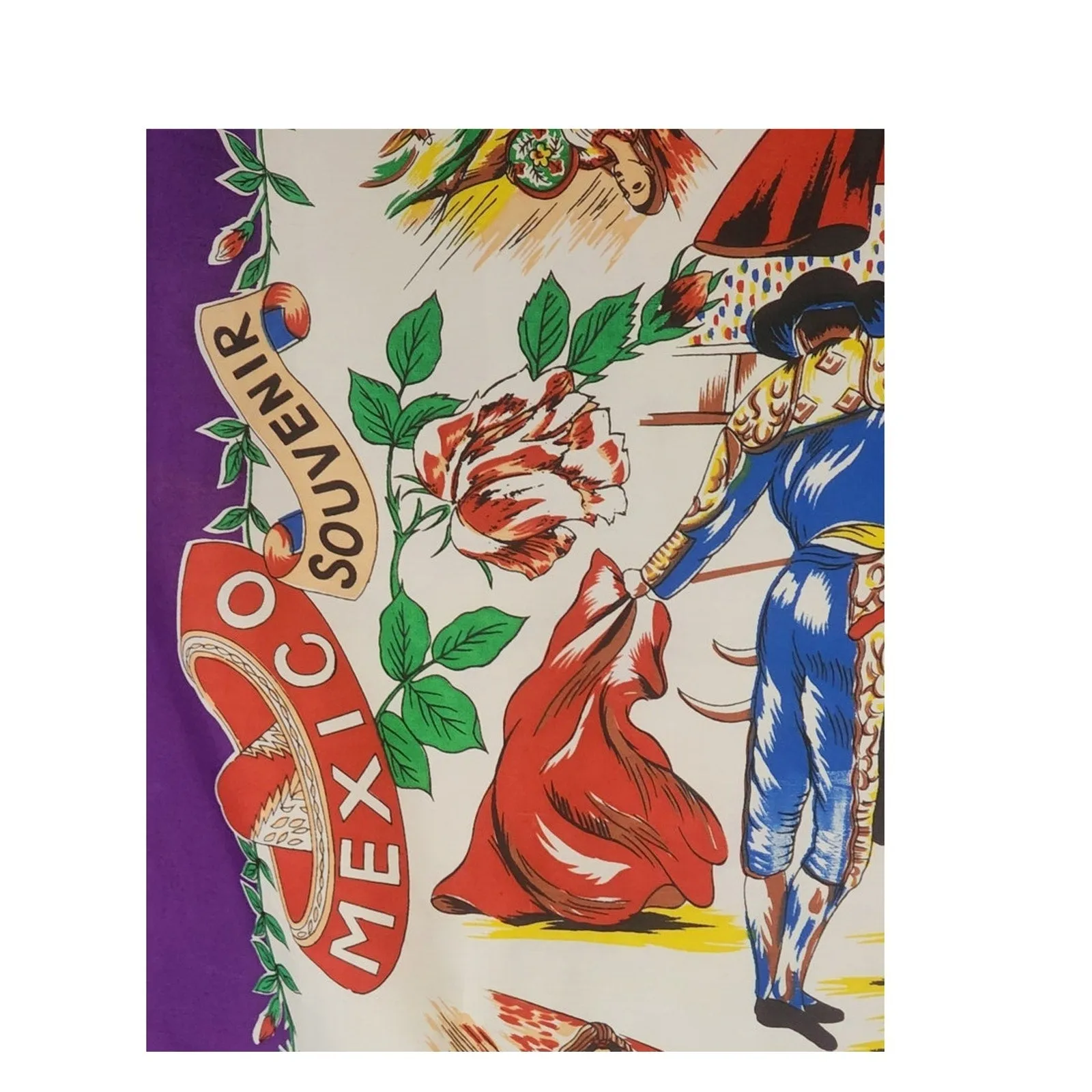 Vintage Souvenir Scarf Mexico Matador Bullfighting