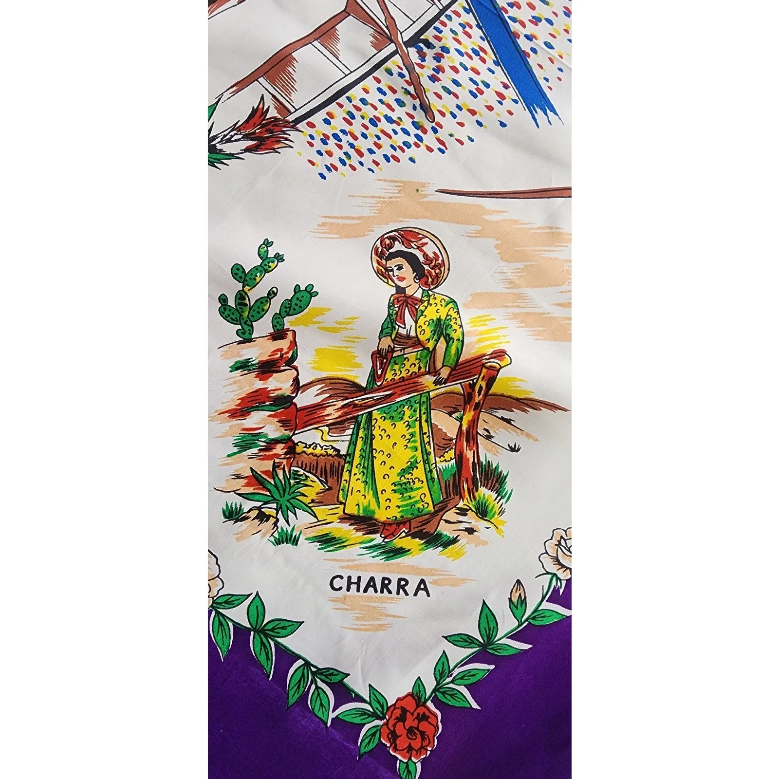Vintage Souvenir Scarf Mexico Matador Bullfighting