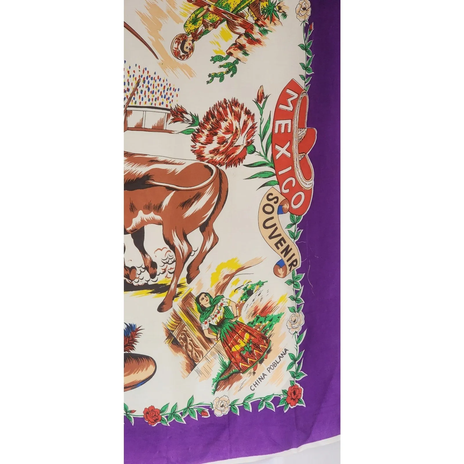 Vintage Souvenir Scarf Mexico Matador Bullfighting