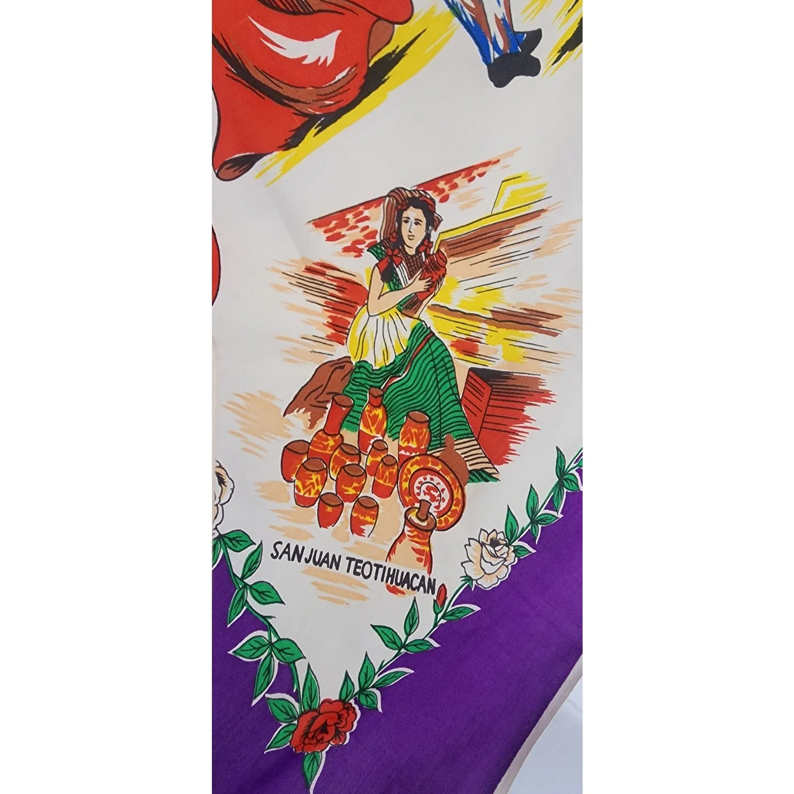Vintage Souvenir Scarf Mexico Matador Bullfighting
