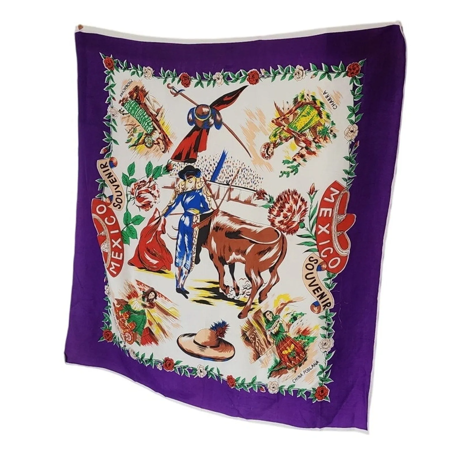 Vintage Souvenir Scarf Mexico Matador Bullfighting