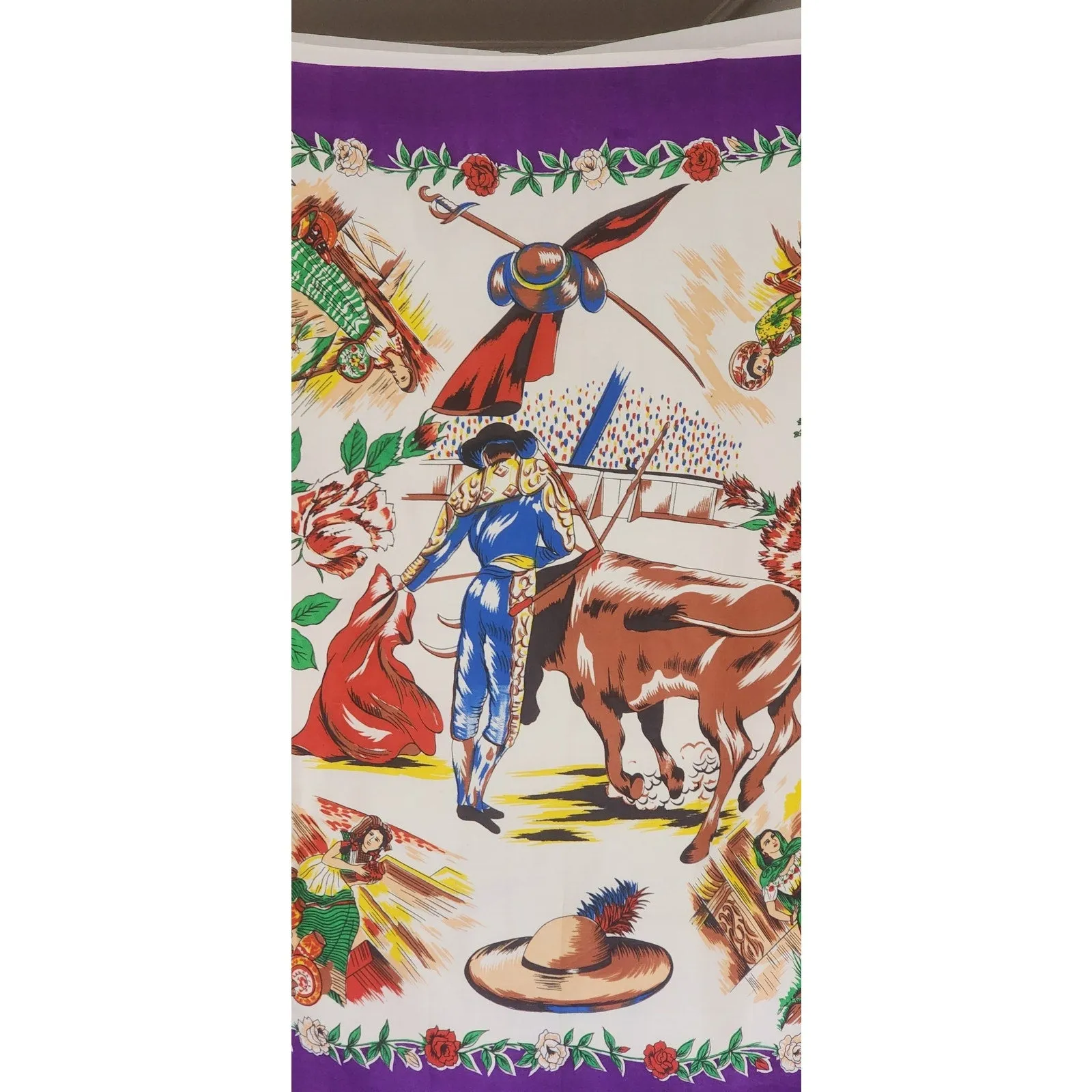 Vintage Souvenir Scarf Mexico Matador Bullfighting