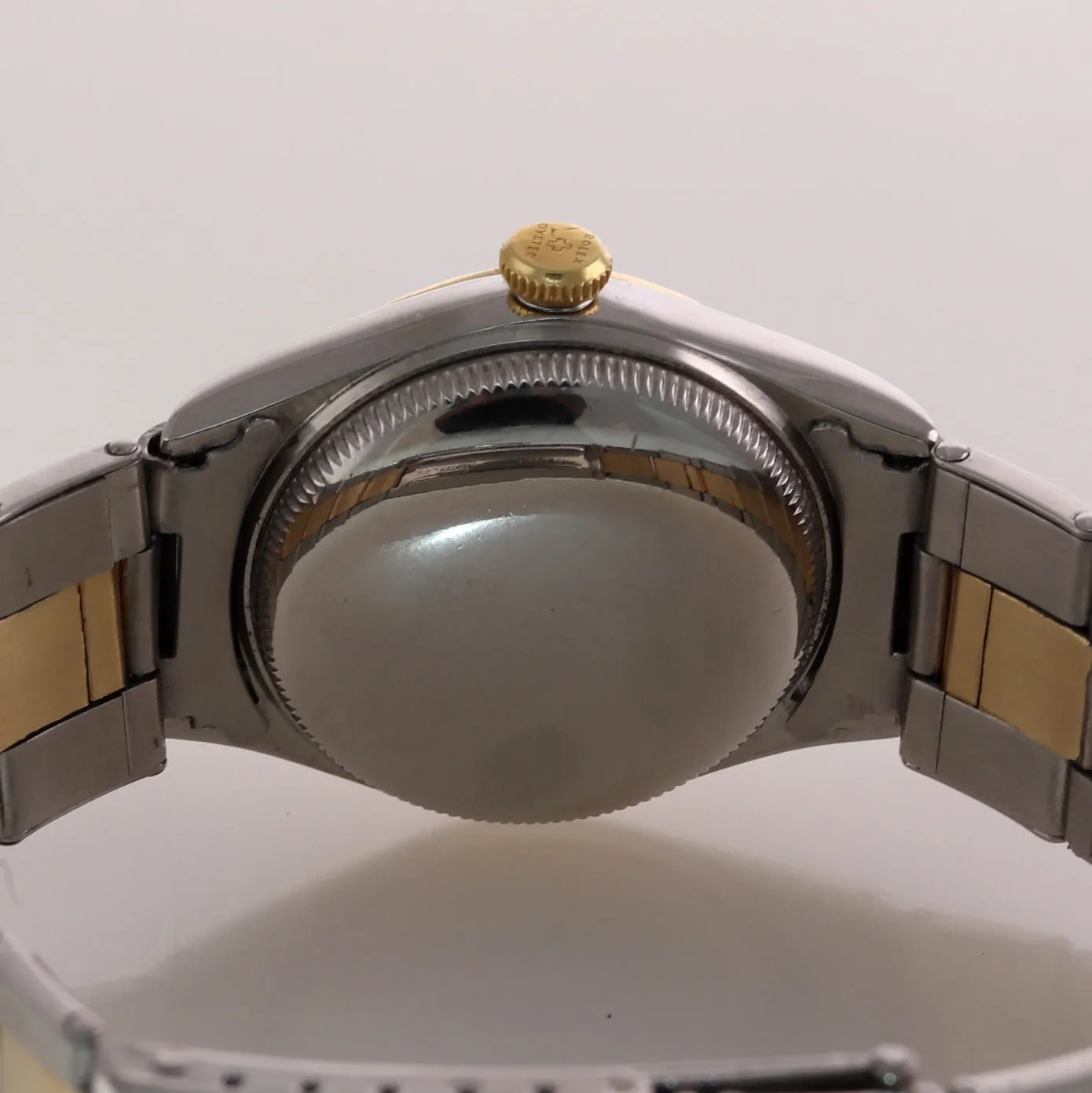 VTG Rolex Oyster Perpetual Two Tone Bubbleback 5007 29mm White Dial Watch