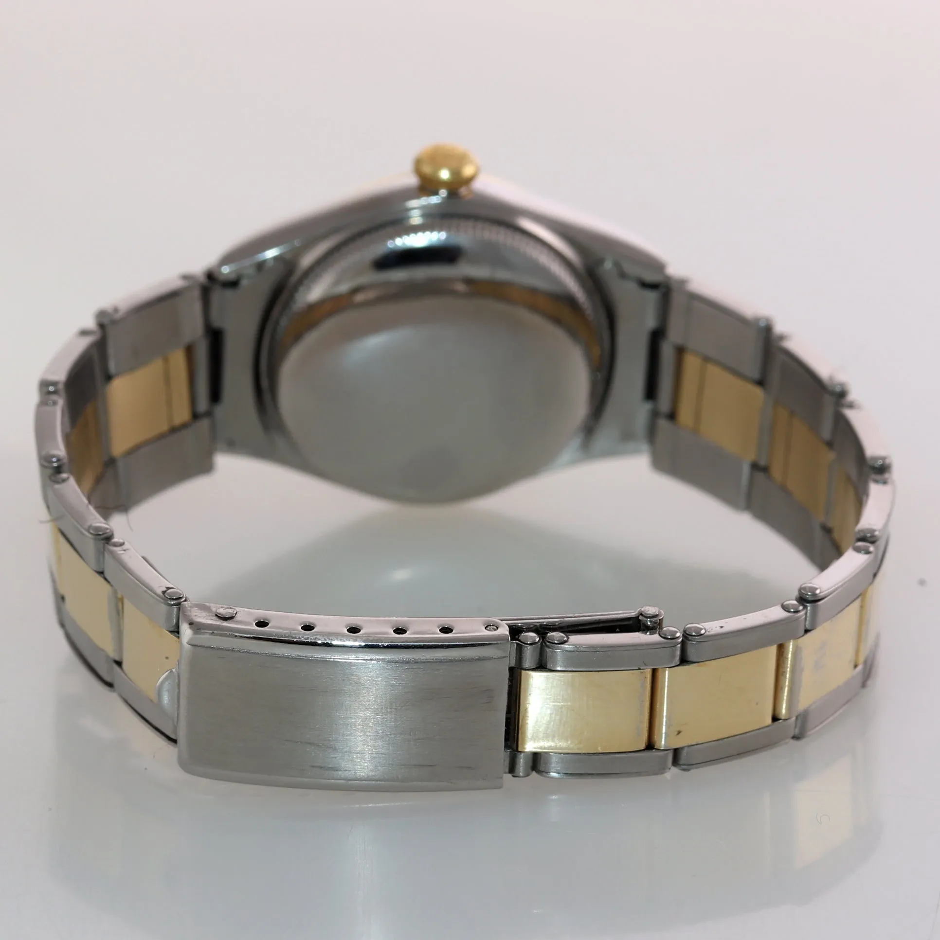 VTG Rolex Oyster Perpetual Two Tone Bubbleback 5007 29mm White Dial Watch