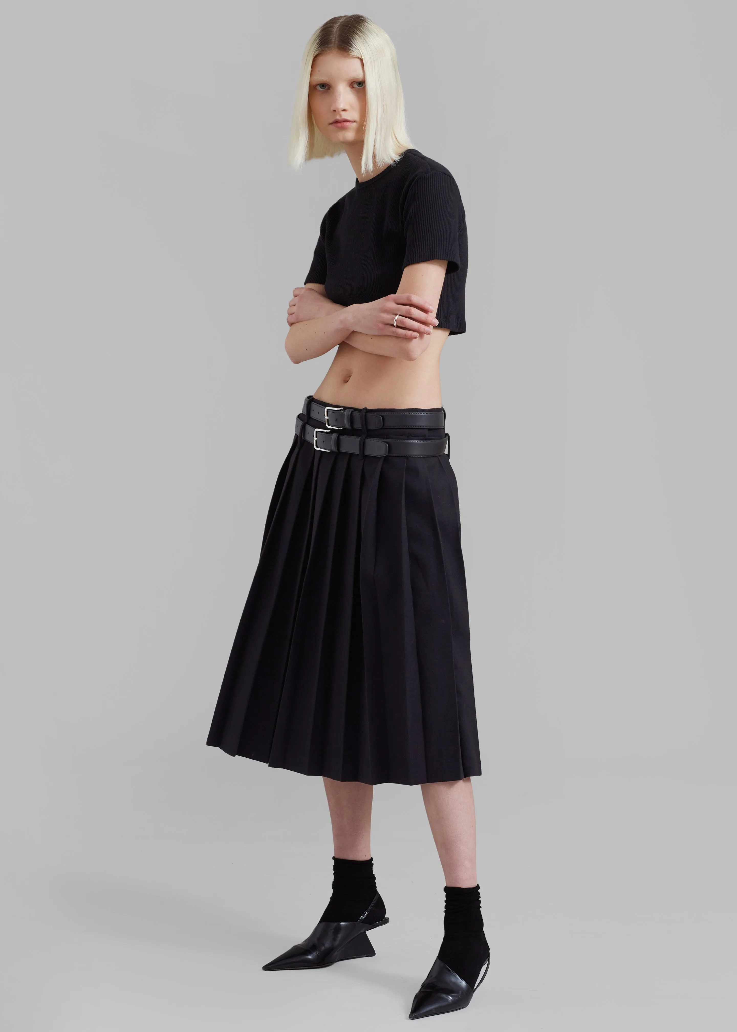 Wednesday Belted Pleated Skirt - Black