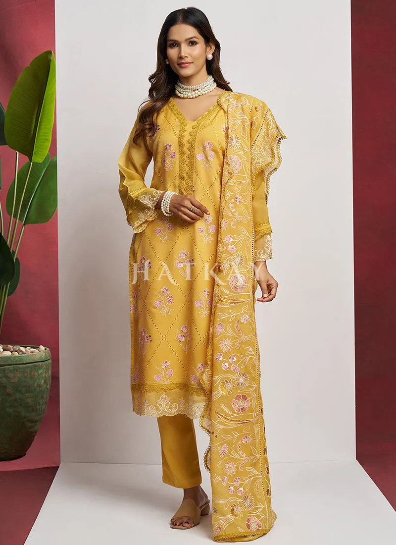 Yellow Chikankari Embroidery Salwar Suit