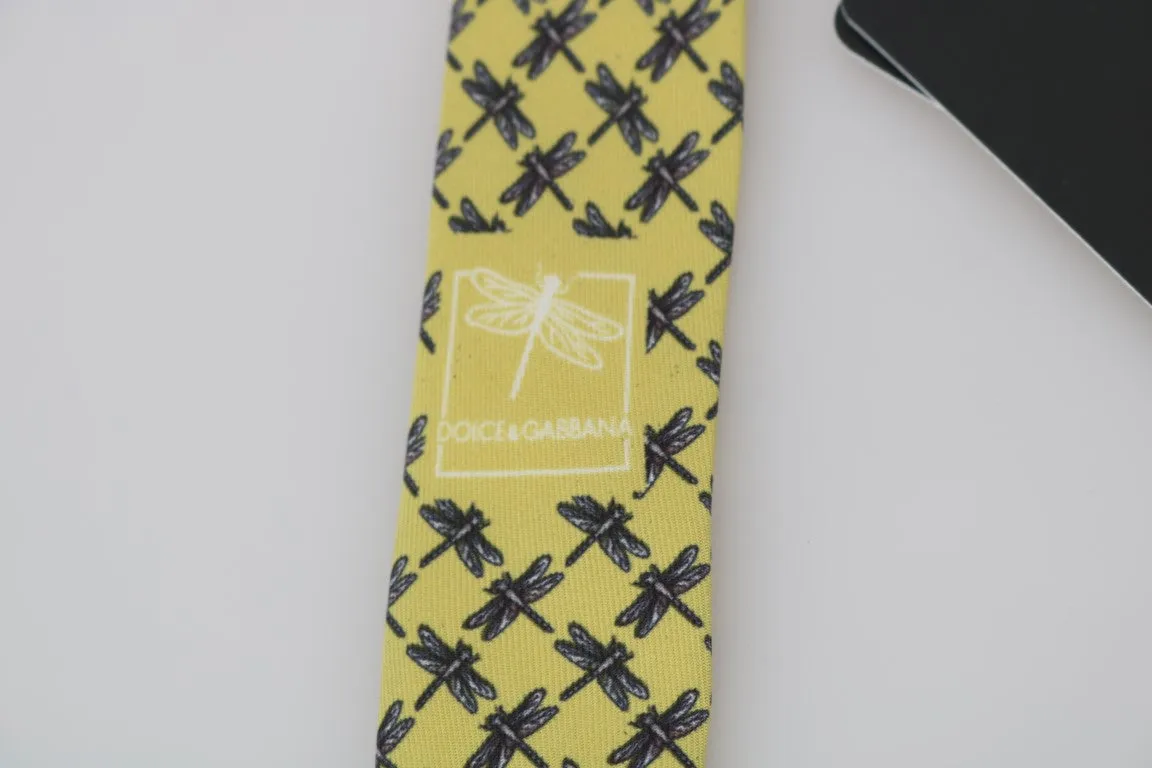 Yellow Silk Dragonfly Print Classic Tie