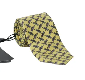 Yellow Silk Dragonfly Print Classic Tie