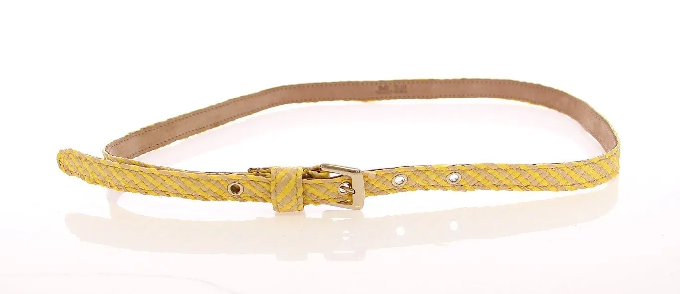 Yellow Striped Fabric Logo Belt