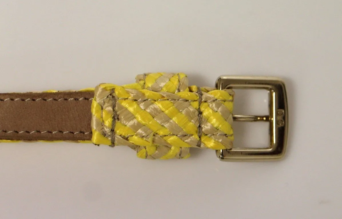 Yellow Striped Fabric Logo Belt