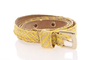 Yellow Striped Fabric Logo Belt