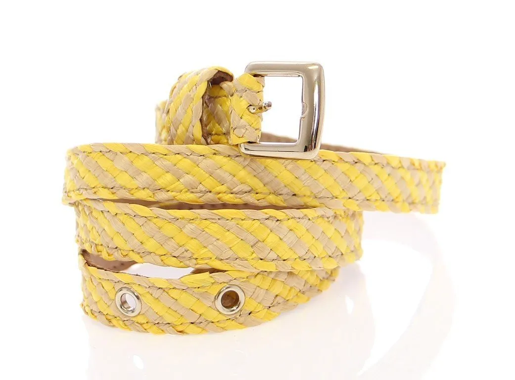Yellow Striped Fabric Logo Belt
