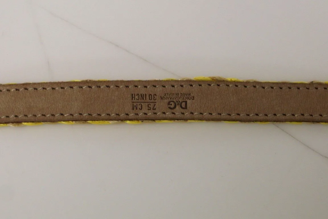 Yellow Striped Fabric Logo Belt