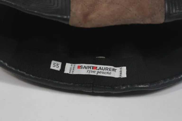 YVES SAINT LAURENT Suede and Leather Hat w/ Top Stitch Details