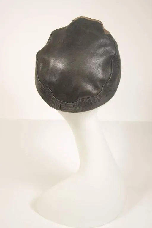 YVES SAINT LAURENT Suede and Leather Hat w/ Top Stitch Details