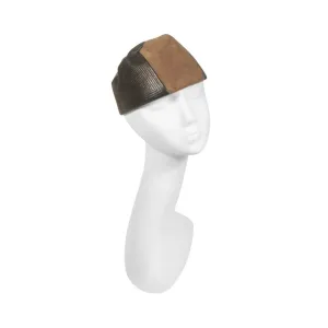 YVES SAINT LAURENT Suede and Leather Hat w/ Top Stitch Details