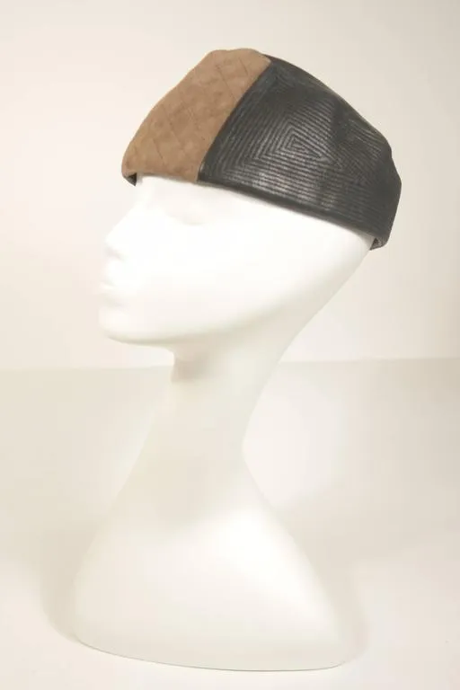 YVES SAINT LAURENT Suede and Leather Hat w/ Top Stitch Details