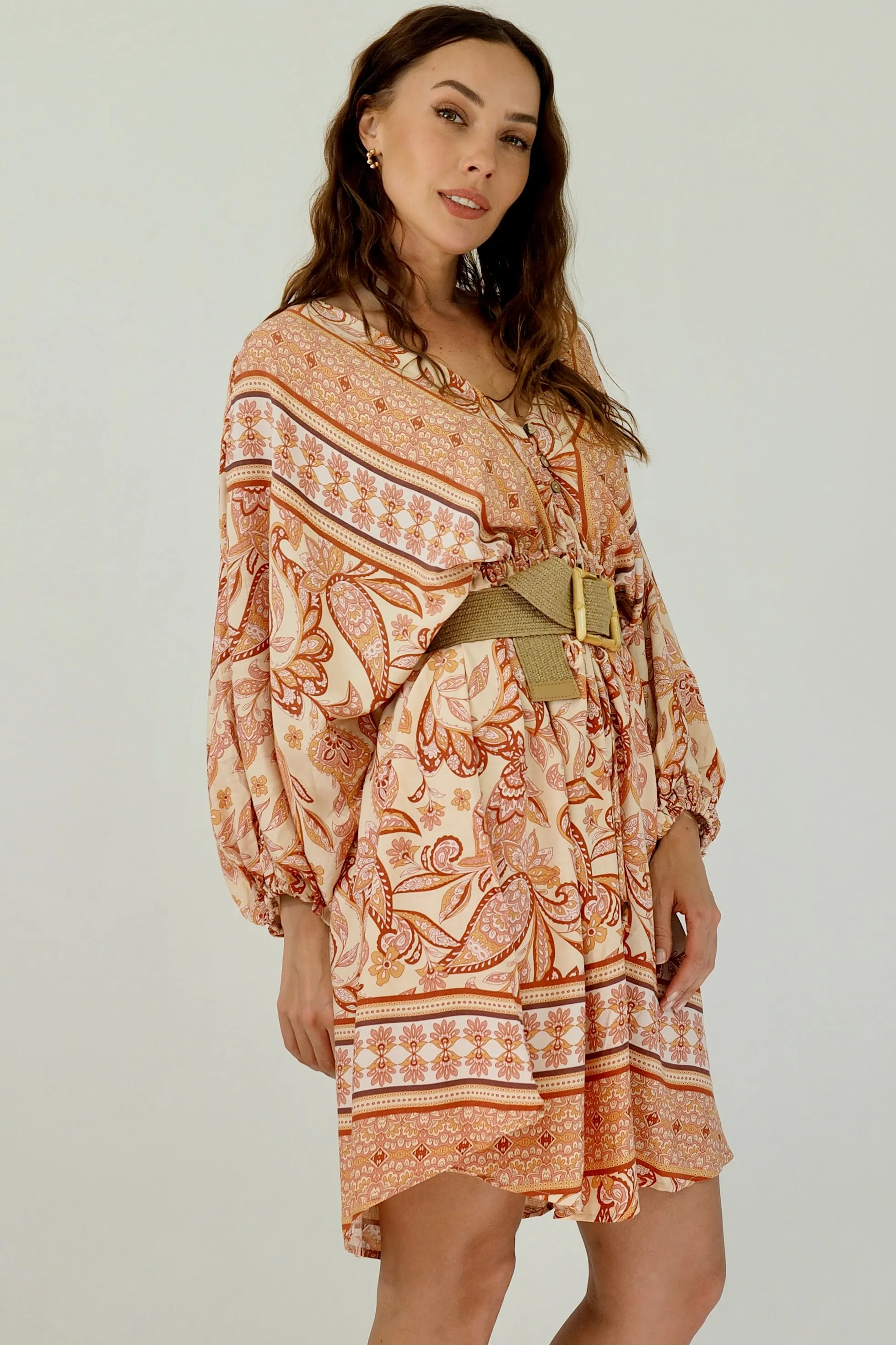 Zena Mini Dress - Orange/Pink/Beige