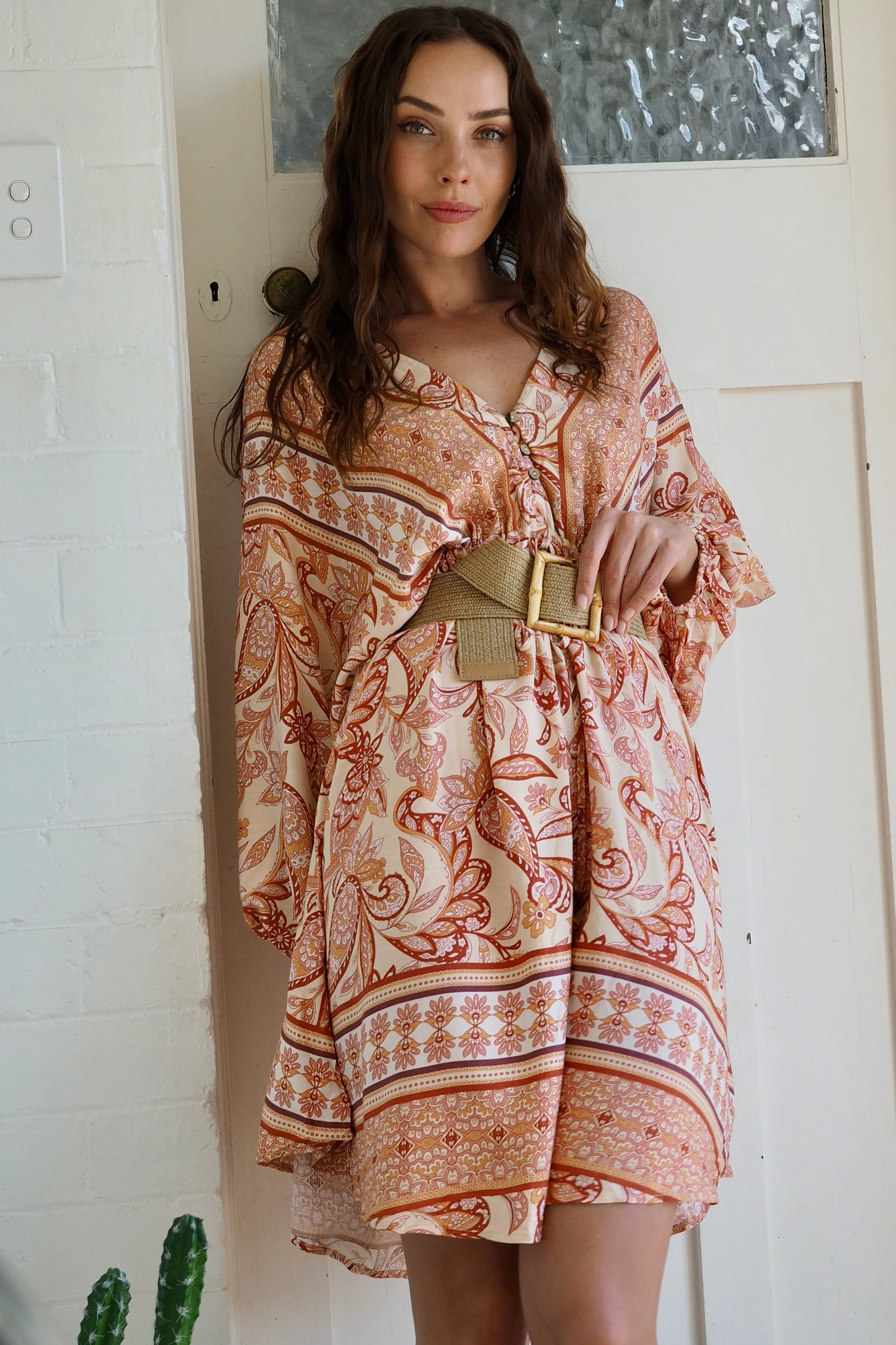 Zena Mini Dress - Orange/Pink/Beige