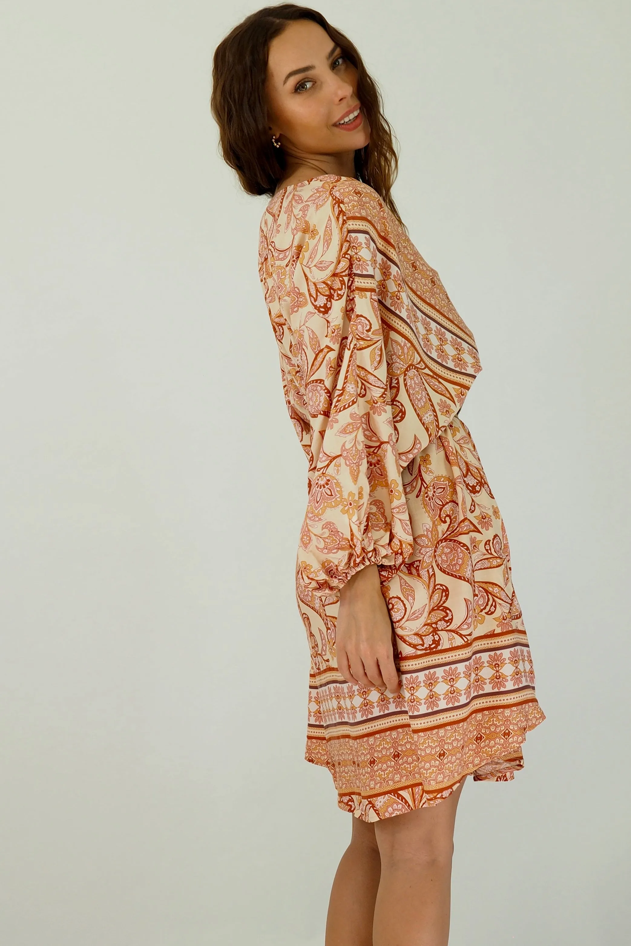 Zena Mini Dress - Orange/Pink/Beige