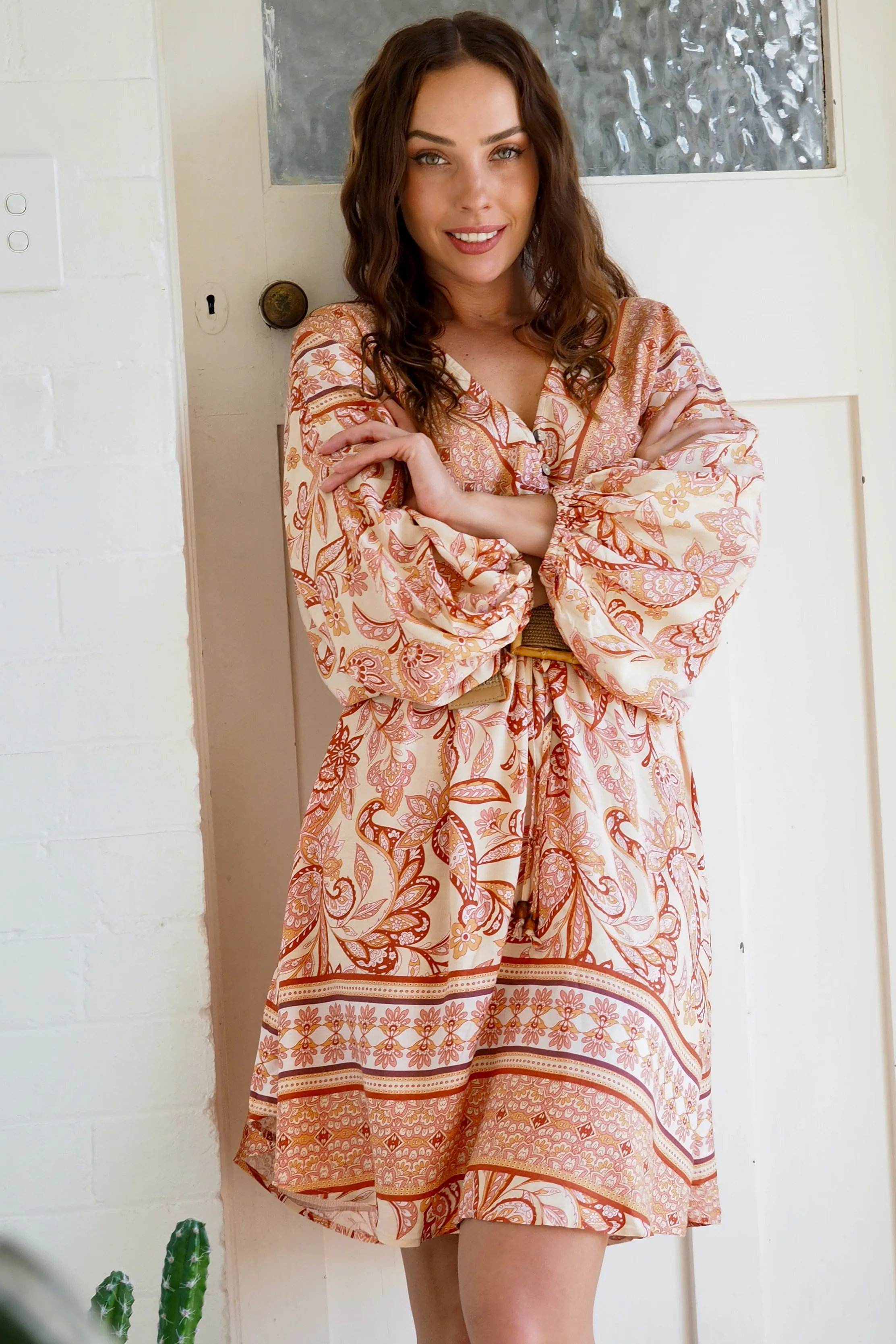 Zena Mini Dress - Orange/Pink/Beige